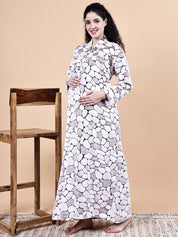 Pink Abstract Fur Winter Maternity Nighty