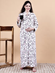 Pink Abstract Fur Winter Maternity Nighty