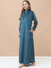 Solid Teal Velvet Nighty Full Length