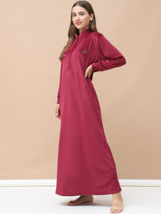 Solid Maroon Velvet Nighty Full Length