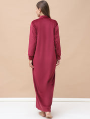 Solid Maroon Velvet Nighty Full Length