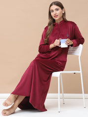 Solid Maroon Velvet Nighty Full Length