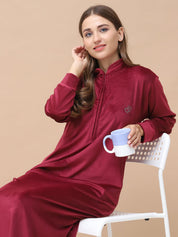Solid Maroon Velvet Nighty Full Length