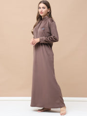 Solid Brown Velvet Nighty Full Length