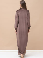 Solid Brown Velvet Nighty Full Length