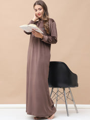 Solid Brown Velvet Nighty Full Length