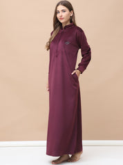 Solid Wine Velvet Nighty Full Length