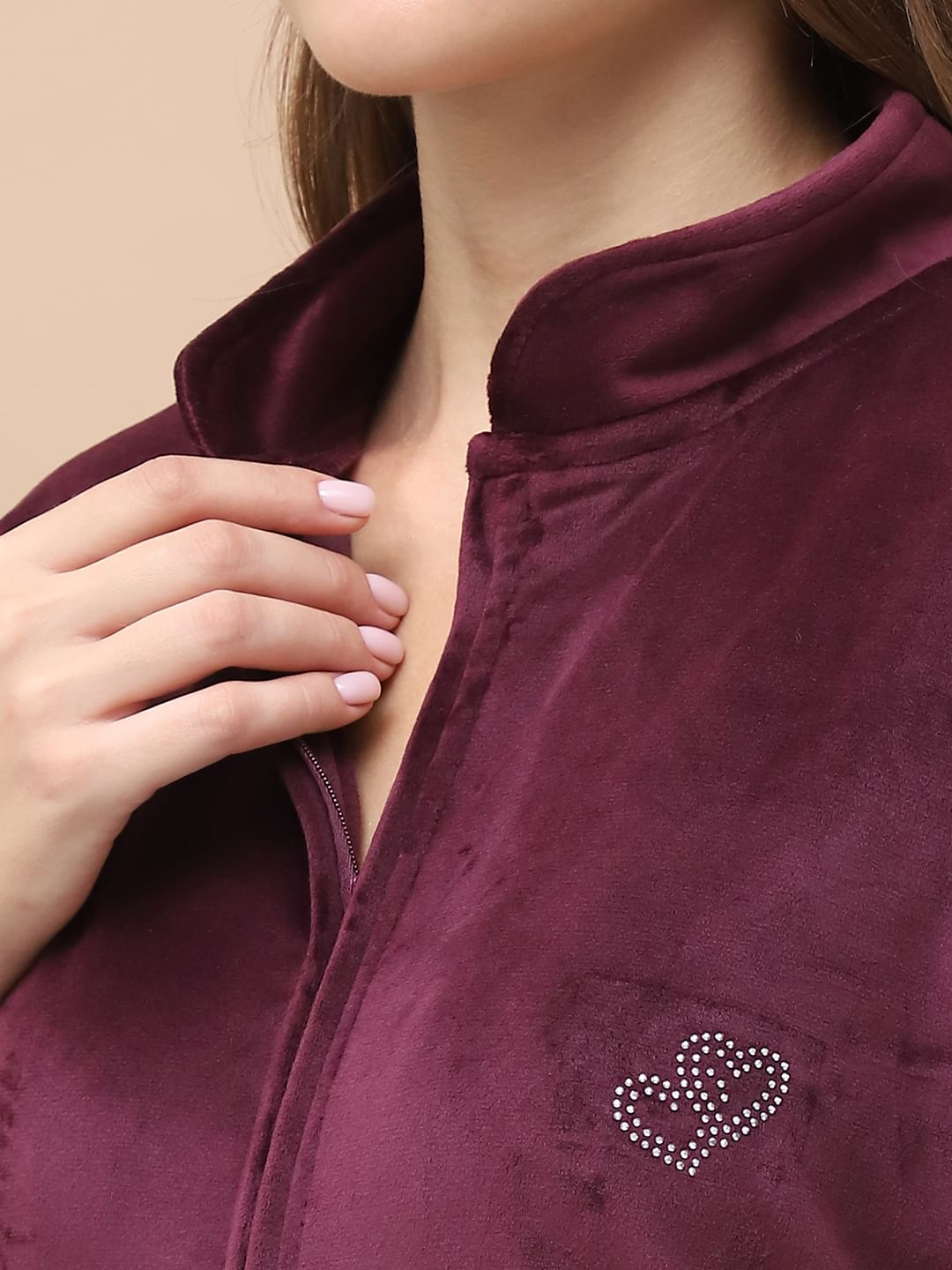 Solid Wine Velvet Nighty Full Length