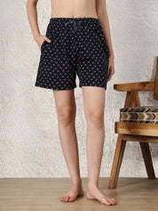 Secret Wish Navy Blue Printed Hosiery Shorts