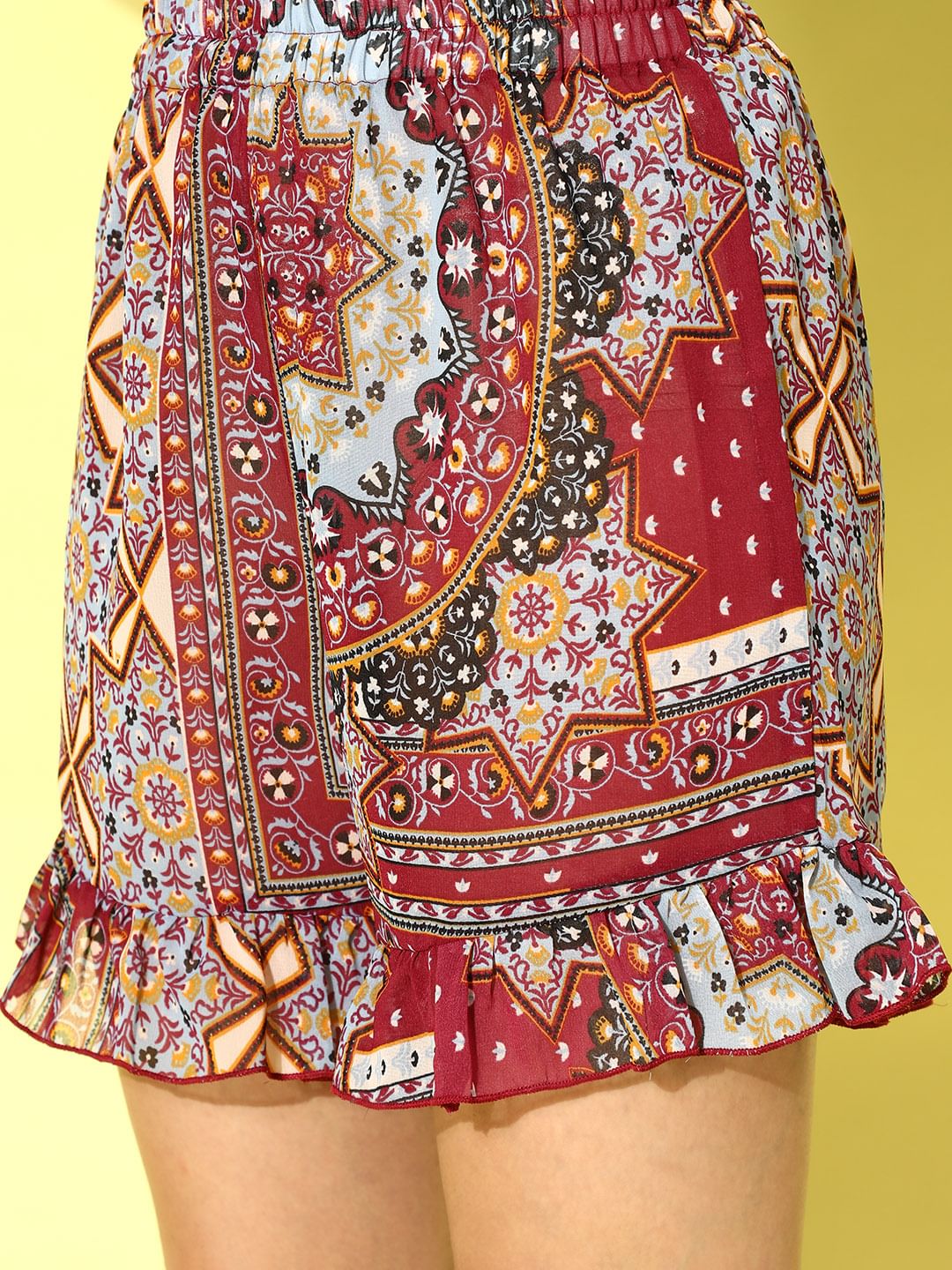 Maroon Ethnic Print Swimwear CoverUp Co-Ord set