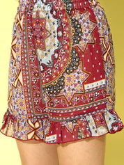 Maroon Ethnic Print Swimwear CoverUp Co-Ord set