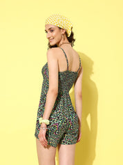 Animal Print Green and Black beachwear playsuit