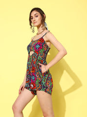 Multicolor floral printed beachwear playsuit