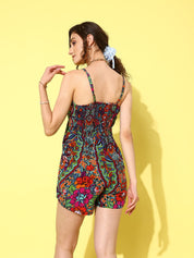 Multicolor floral printed beachwear playsuit
