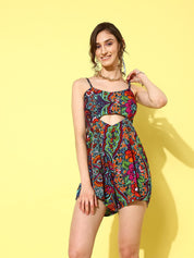 Multicolor floral printed beachwear playsuit