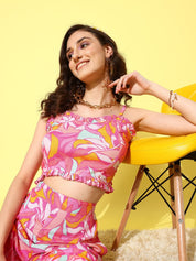 Pink Floral Printed Beachwear Cover-up Set