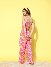 Pink Floral Printed Beachwear Cover-up Set