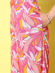 Pink Floral Printed Beachwear Cover-up Set
