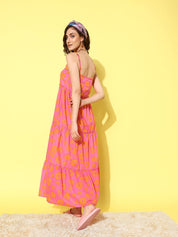 Pink and Orange Floral Print Beachwear Cover-up dress