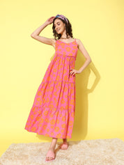 Pink and Orange Floral Print Beachwear Cover-up dress