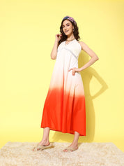 Orange and White Beachwear Cover-up dress