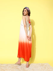 Orange and White Beachwear Cover-up dress