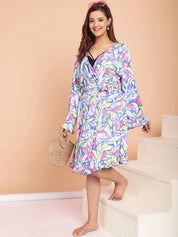 Floral Print Flared Sleeves Swimwear Cover Up Shrug