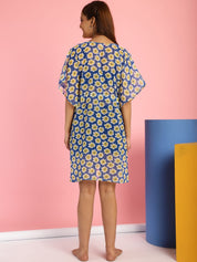 White and Blue Floral Swimwear Cover Up Kaftan