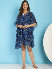 Black and Blue Floral Swimwear Cover Up Kaftan