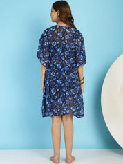 Black and Blue Floral Swimwear Cover Up Kaftan
