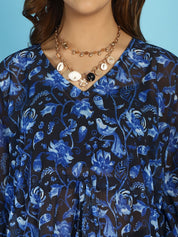 Black and Blue Floral Swimwear Cover Up Kaftan