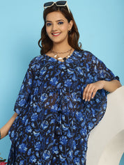 Black and Blue Floral Swimwear Cover Up Kaftan