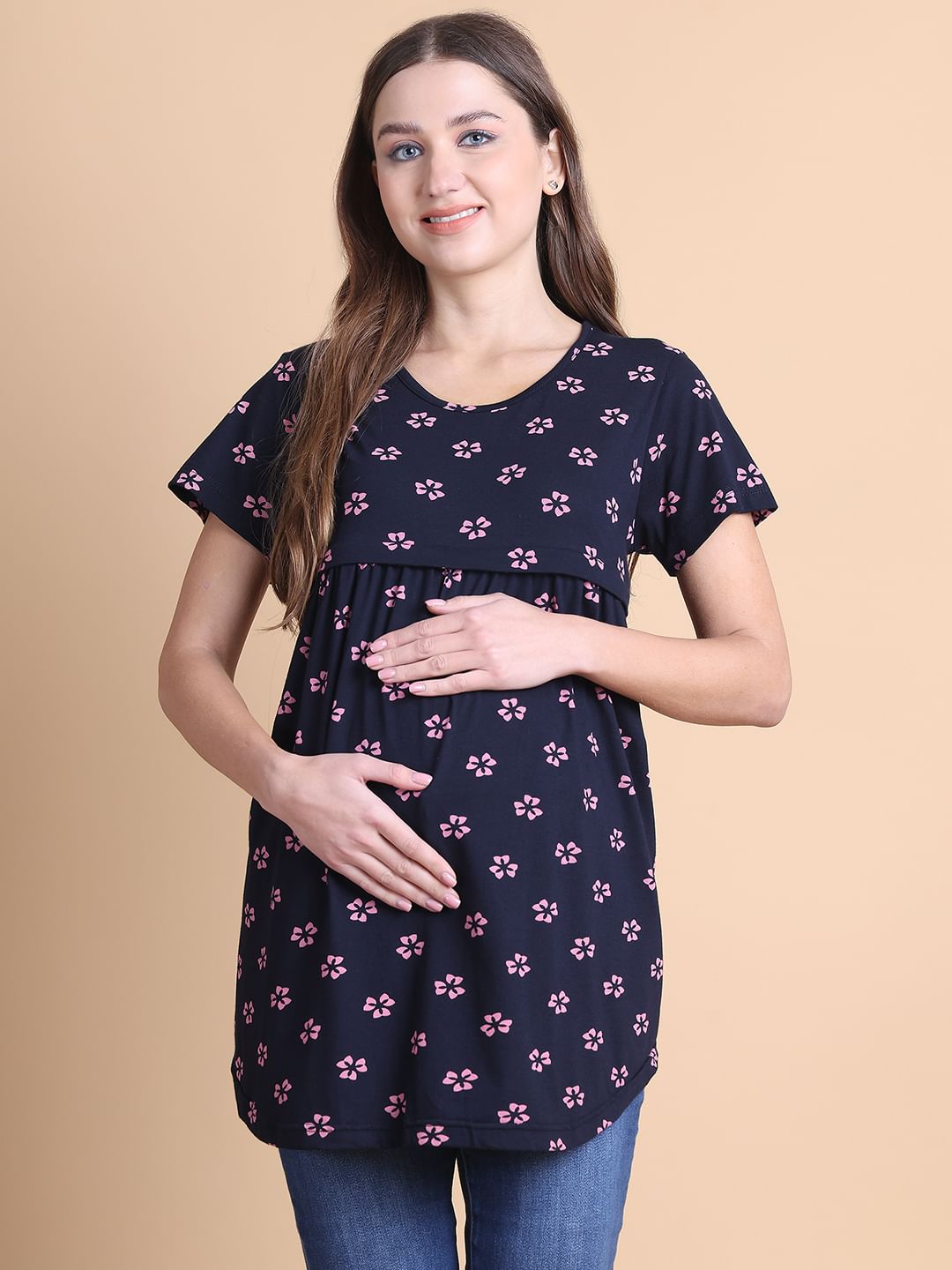 Secret Wish Black Floral Hosiery Maternity Top