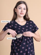 Secret Wish Black Floral Hosiery Maternity Top