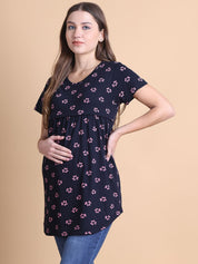 Secret Wish Black Floral Hosiery Maternity Top