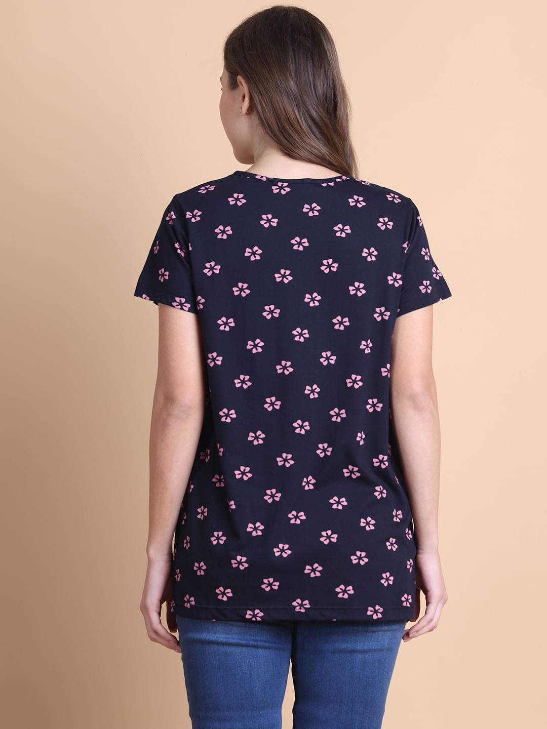 Secret Wish Black Floral Hosiery Maternity Top