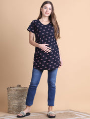 Secret Wish Black Floral Hosiery Maternity Top