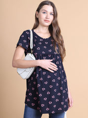 Secret Wish Black Floral Hosiery Maternity Top
