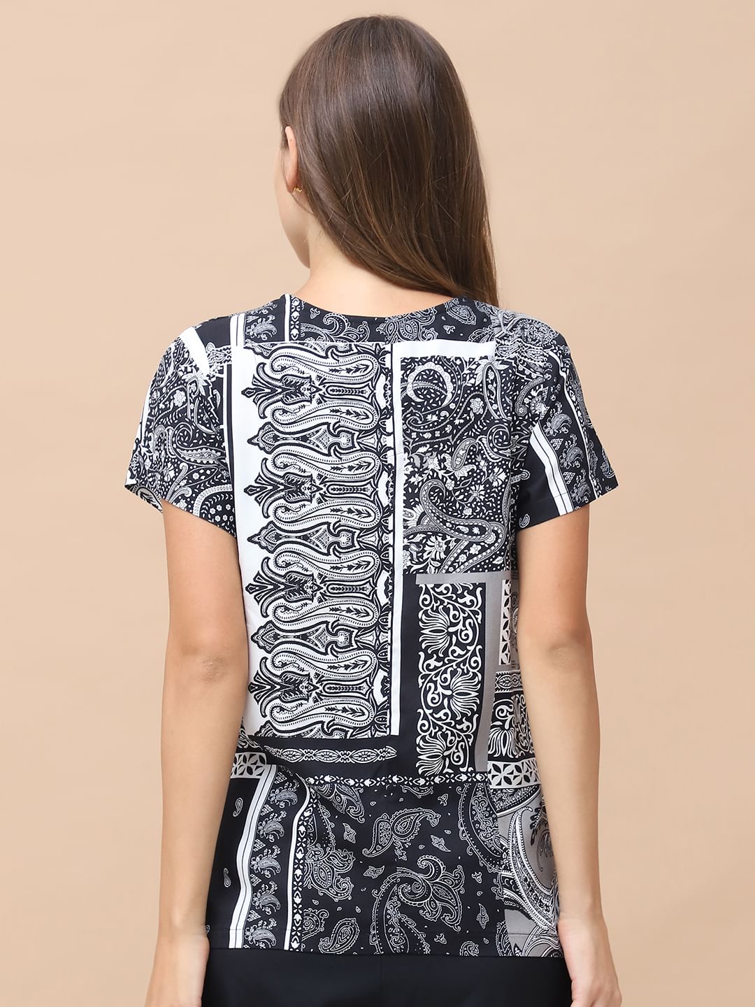 Geometric Print Black Rayon Maternity Nursing Top