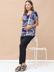 Geometric Print Blue Rayon Maternity Nursing Top