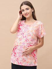 Floral Print Pink Rayon Maternity Nursing Top