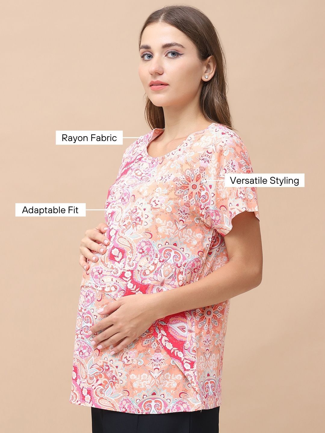 Floral Print Pink Rayon Maternity Nursing Top