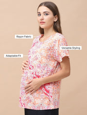 Floral Print Pink Rayon Maternity Nursing Top