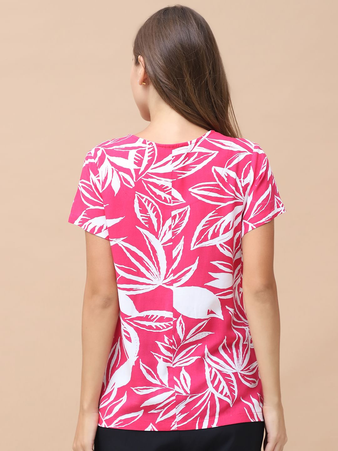 Floral Print Pink Rayon Maternity Nursing Top