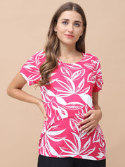 Floral Print Pink Rayon Maternity Nursing Top