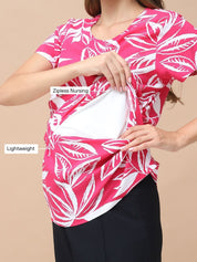 Floral Print Pink Rayon Maternity Nursing Top