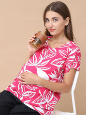 Floral Print Pink Rayon Maternity Nursing Top