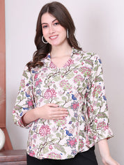 Secret Wish Floral Print Light Pink Rayon Maternity Wrap Top