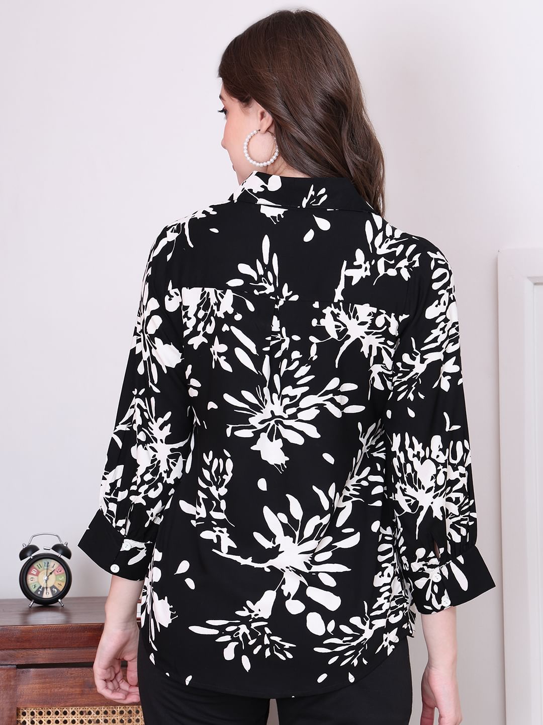 Secret Wish Floral Print Black Rayon Maternity Wrap Top