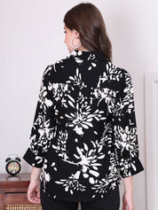 Secret Wish Floral Print Black Rayon Maternity Wrap Top